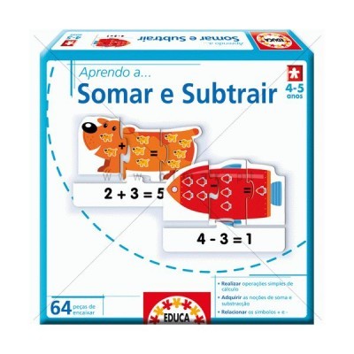 Caixa de jogo educativo para somar e subtrair com peças coloridas e operações matemáticas