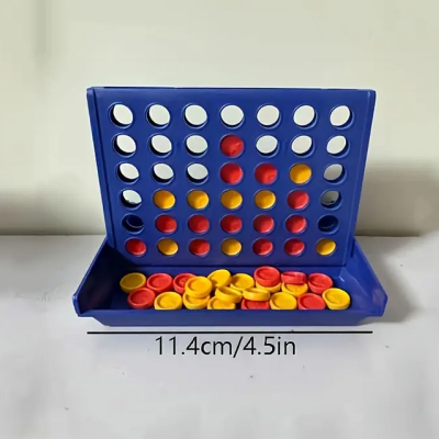 Jogo de tabuleiro azul com fichas vermelhas e amarelas