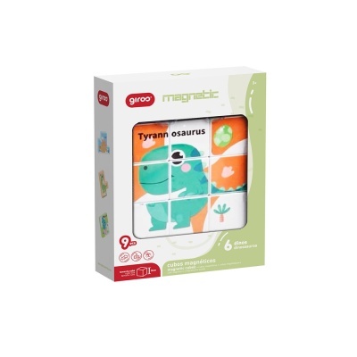 Caixa de cubos magnéticos para crianças com imagem de dinossauro Tyrannosaurus.
