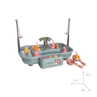 Jogo de pesca infantil azul com patinhos e acessórios cor-de-rosa