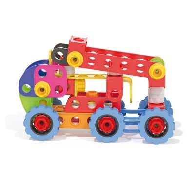 Brinquedo carrinho guindaste colorido de plástico e metal