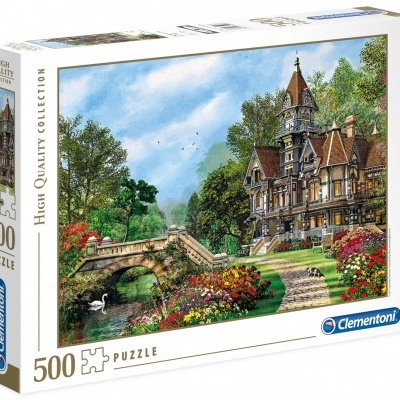 Caixa de puzzle Clementoni com imagem de casa vitoriana e jardim