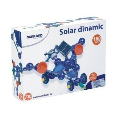 Caixa de brinquedo Solar Dinamic da Miniland Educational com 160 peças em fundo branco.