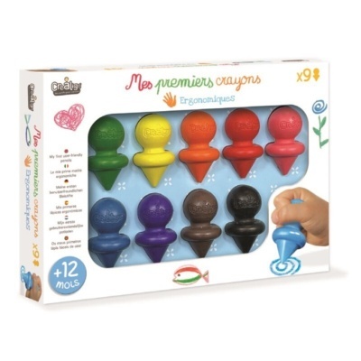 Conjunto de lápis de cera coloridos ergonómicos para bebés na embalagem