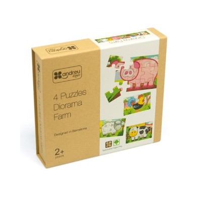 Caixa de puzzle Andreu Toys Diorama Farm com 4 puzzles para crianças