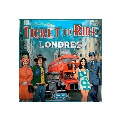 Caixa jogo de tabuleiro Ticket to Ride Londres com autocarro vermelho em fundo urbano.