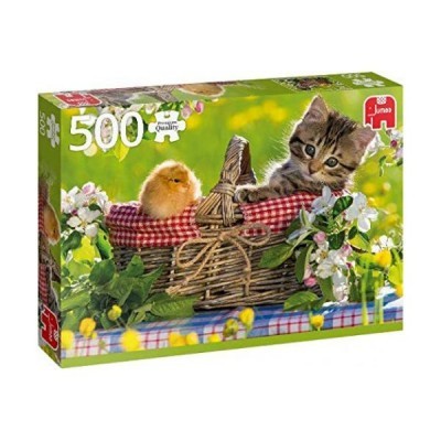 Quebra-cabeças 500 peças com gatinho e pintainho em cesto de verga