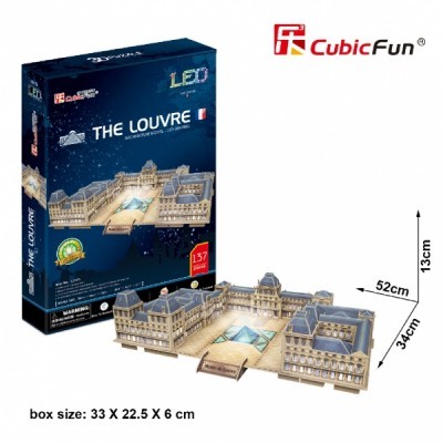 Puzzle 3D CubicFun The Louvre com LED e 137 peças embalada em caixa azul