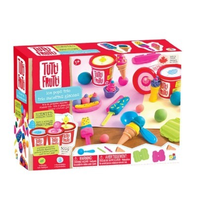 Conjunto Tutti Frutti Ice Pops Trio com massa de modelar e acessórios coloridos na caixa