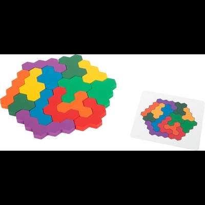Peças de quebra-cabeças coloridas encaixadas e cartão ilustrativo