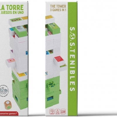 Embalagem de jogo de torre de blocos empilháveis em branco e verde