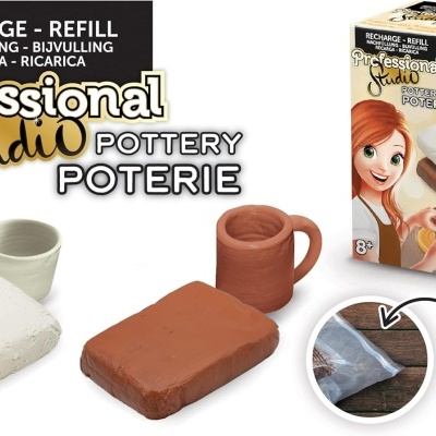Kit de argila para cerâmica profissional com caneca e copo, embalagem colorida com informações multilíngues