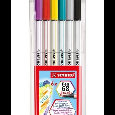Estojo com 6 marcadores STABILO Pen 68 brush coloridos