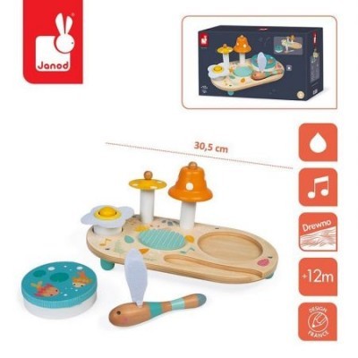Brinquedo musical de madeira Janod com sinos e base ilustrada
