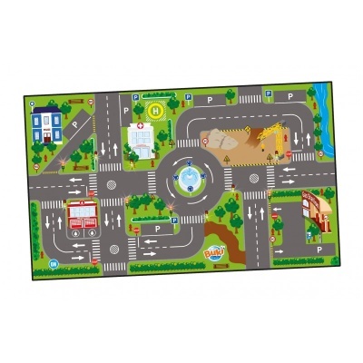 Tapete de jogo com ruas, edifícios e sinalização de trânsito