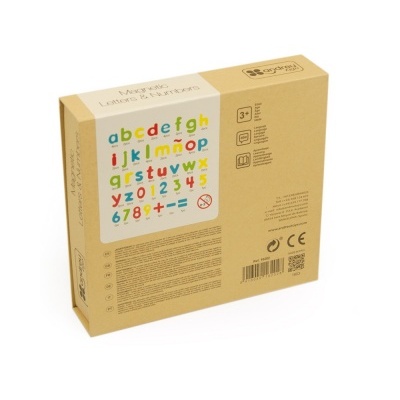 Caixa castanha de letras e números coloridos para crianças a partir de 3 anos