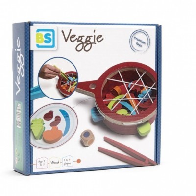 Caixa de brinquedo de cozinha BS Veggie com panela vermelha e vegetais coloridos de brinquedo
