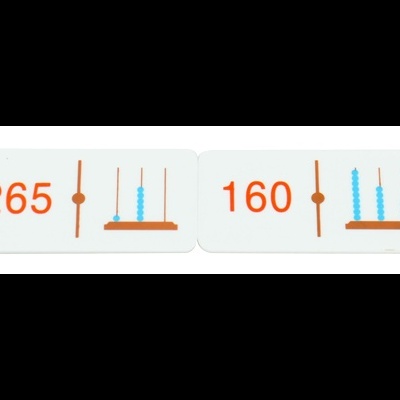 Fichas brancas com números e imagens de ábacos