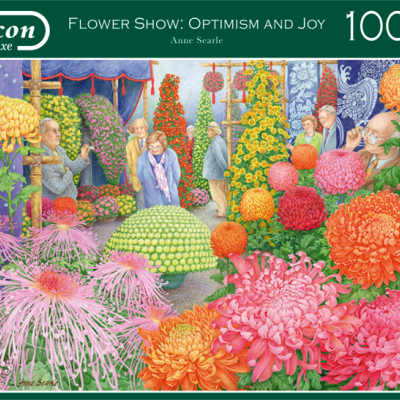 Caixa de puzzle Falcon de luxe 1000 peças com ilustração de jardim florido e pessoas