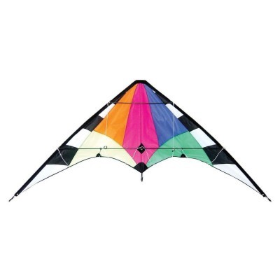 Pipa triangular colorida com segmentos em laranja, rosa, roxo, azul, branco e verde