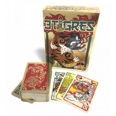 Baralho de cartas '3 Tigres' com ilustrações de tigres e caixa decorativa
