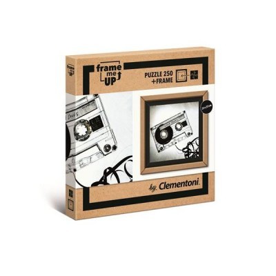 Caixa de puzzle Clementoni com cassete antiga em preto e branco e moldura