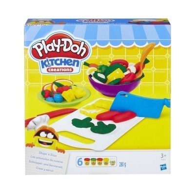 Caixa de Play-Doh Kitchen Creations com utensílios de cozinha e massa para modelar colorida