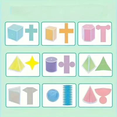 Ilustração de várias formas geométricas coloridas em tons pastel