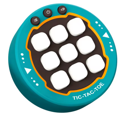 Jogo eletrônico TIC-TAC-TOE azul redondo com botões brancos e pretos