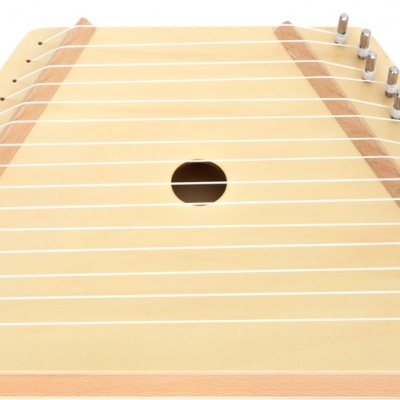 Cítara triangular de madeira com cordas e acessórios