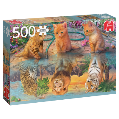 Caixa de puzzle com gatinhos e reflexos de animais selvagens.