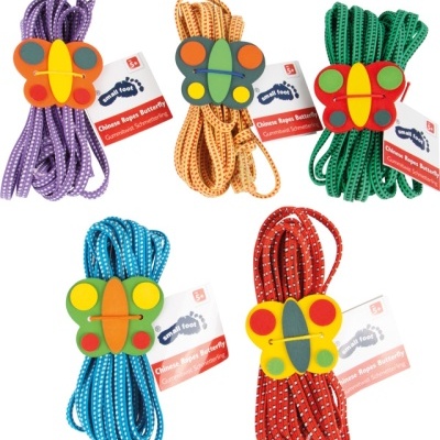 Cordas elásticas coloridas com molas borboleta multicoloridas e etiquetas smart foot