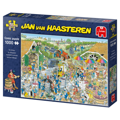 Caixa de puzzle de 1000 peças Jan van Haasteren com ilustração de vindima colorida
