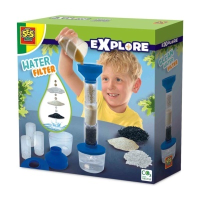 Kit filtro de água infantil SES Explore com peças azuis e transparente em embalagem colorida
