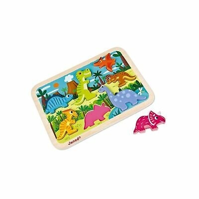 Puzzle de madeira com dinossauros coloridos