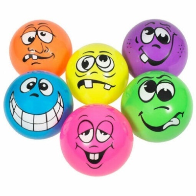 Seis bolas coloridas com desenhos de rostos divertidos