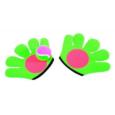 luvas verdes com palma rosa e bola de ténis rosa e verde