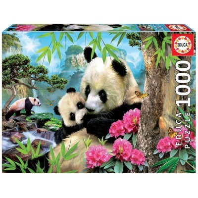 Caixa de puzzle EDUCA 1000 peças com imagem de pandas na natureza