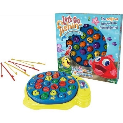 Jogo de pesca Let's Go Fishing com tabuleiro colorido e varas de pesca