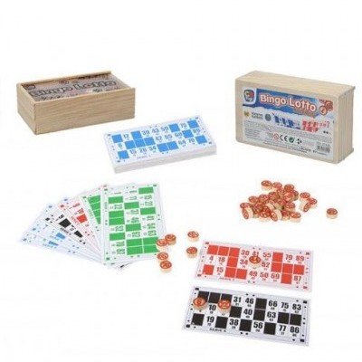 Jogo Bingo Lotto com cartões e fichas em cima de fundo branco