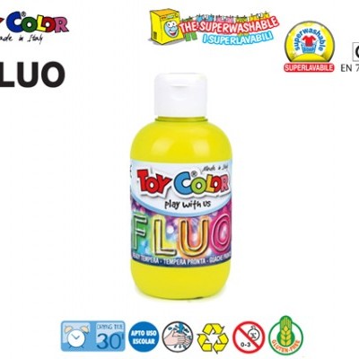 Frasco de tinta amarela fluorescente Toy Color com rótulo colorido e tampa branca