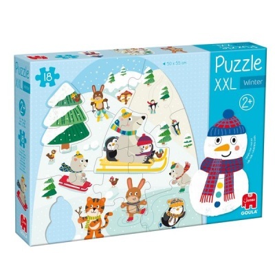 Caixa de puzzle infantil XXL tema Inverno com animais a patinar na neve