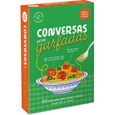 Caixa de jogo verde com um prato de esparguete e texto promocional.