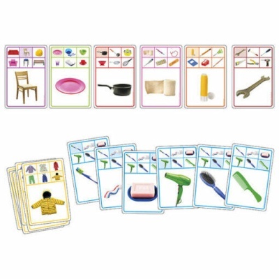 Cartas educativas com imagens de objetos de casa e higiene