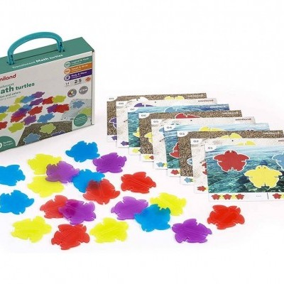 Jogo educativo com tartarugas coloridas e cartões ilustrados