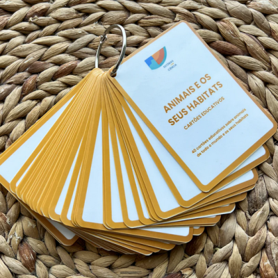 Cartões educativos Animais e os seus habitats com anel metálico sobre tecido trançado