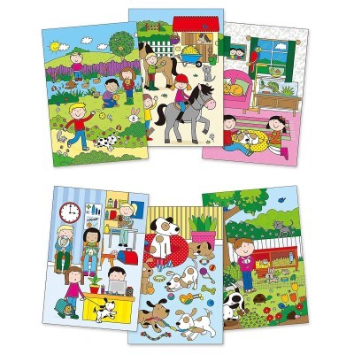 Cartazes infantis coloridos com cenas de crianças em atividades diversas