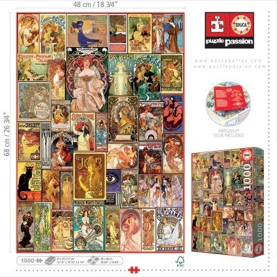 Puzzle de 1000 peças com pôsteres vintage coloridos art nouveau