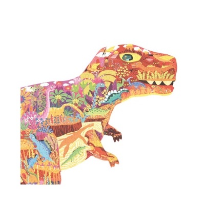 Puzzle tridimensional dinossauro T-Rex colorido com padrões naturais