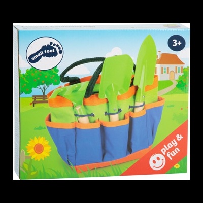 Conjunto de ferramentas de jardim para crianças em bolsa colorida na embalagem